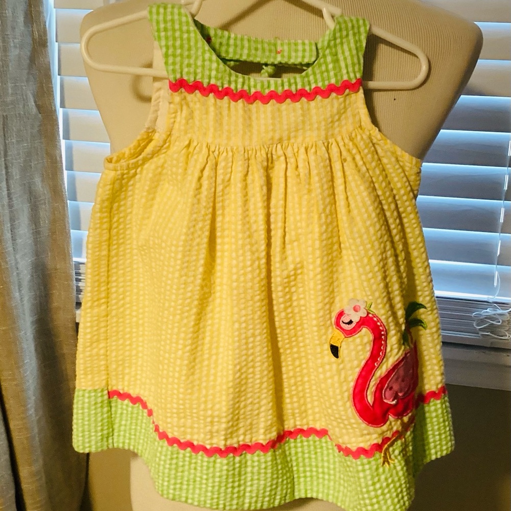 Emily Rose Gingham Dress with Pink Flamingo